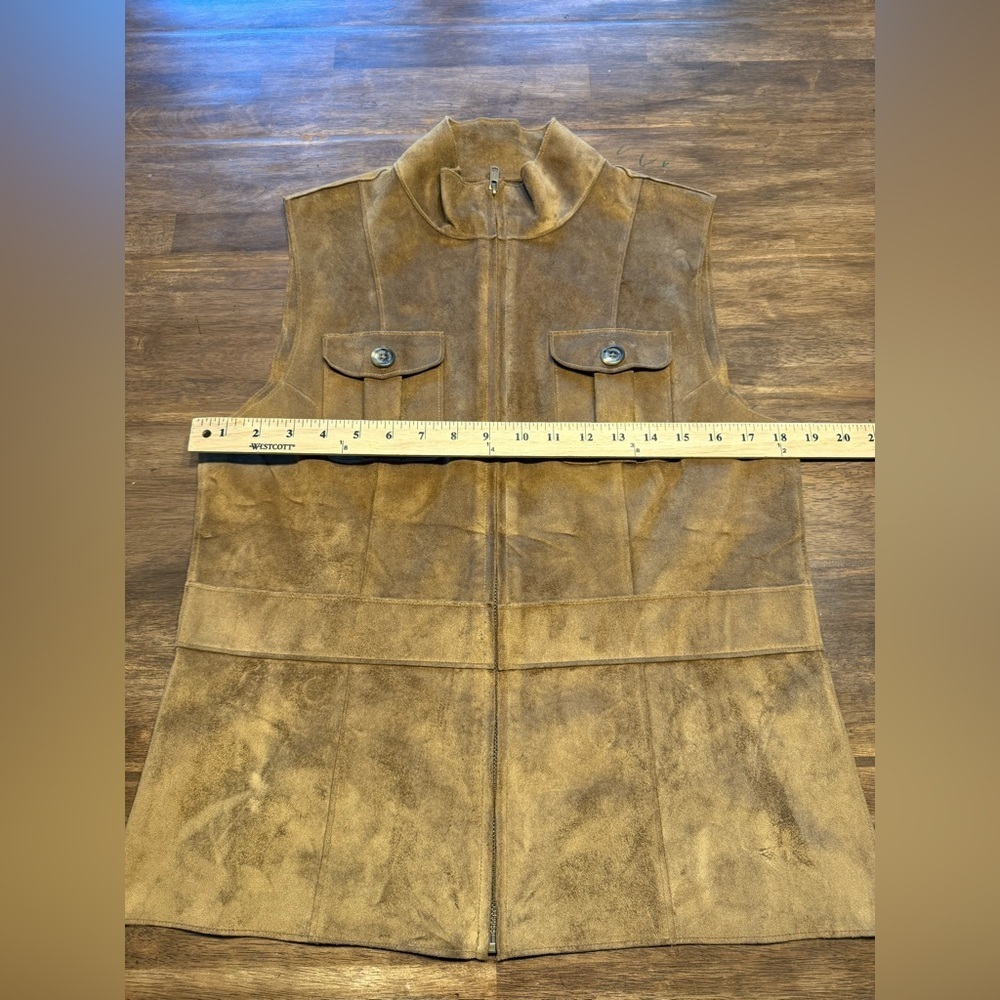Lauren Ralph Lauren Faux Suede Vest Women’s SZ M Camel Brown Full Zip Mock Neck - Picture 6 of 7